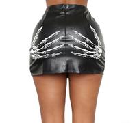 Dolvitrny Damen PU-Lederrock, kurz, Kunstleder, bedruckt, Minirock, hohe Taille, A-Linie, lässig, Party, Club, sexy, figurbetont, weiblich, schwarz, weinrot, braun, alle (XXL Schwarz)