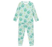 Dolyues 2er-Pack Kinder-Schlafanzug mit Taschen Lange Ärmel Pyjamas, Oberteile Hemden & Hosen, Faultier, 15-16 Years