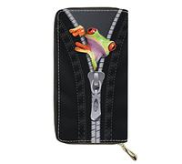 Dolyues 3D Animal Frog Print Damen Lange Pu-Leder Geldbörsen mit Münzfach mit Reißverschluss, Damen Geldbörse Ausweishalter Handytaschen(Schwarz)