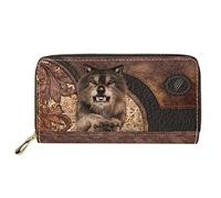 Dolyues 3D Animal Wolf Print Damen Geldbörse aus Pu-Leder mit Münzfach mit Reißverschluss, Geldbörse mit großer Kapazität und Mehreren Kartenfächern