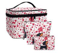 Dolyues 3pcs Kulturtasche Damen Gross Reise-Make-up-Tasche Große Kosmetiktasche Make-up-Etui Organizer für Damen Herren(Rosa) Wurst Hund und Liebe