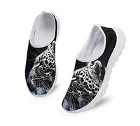 Dolyues Abstrakt Weiß Schwarz Tier Leopardenmuster Damen Casual Slip On Flache Wanderschuhe, Leichte, Bequeme Sportschuhe