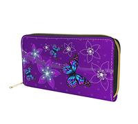Dolyues Bright Purple Butterfly Print Damen Geldbörse Große Kapazität Kreditkartentaschen mit Münzfach Geldhalter Langer Pu-Leder-Reißverschluss