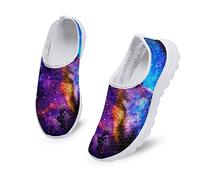Dolyues Bunte Floral Lady Mädchen Mesh Sneaker - Krankenschwester Arbeit Sneaker Galaxy Skull Ethnic Slip on Walk Shoe Ultra Lightweight, Splash Galaxy Purple Blue, 38 EU