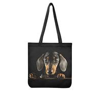 Dolyues Canvas-Tragetaschen für Damen, große Kapazität, wiederverwendbar, faltbar, Handtaschen für Shopping, Reisen, Strand, College, Dackel-Aufdruck, 16.53"x 13.38"x0.59" / 42x34x1.5cm