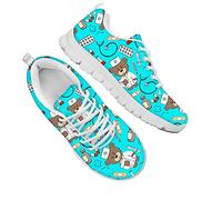 Dolyues Dame Niedriges Oberteil Eben Laufschuhe draussen Fitnessstudio Sport Wanderschuhe für Frauen mit Cartoon DDoktor Bär (Himmelblau)