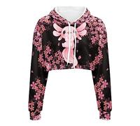 Dolyues Damen Cropped Hoodies Langarm Crop Top Sweatshirt mit Kapuze Größe S-5XL, Axolotl Sakura, 48