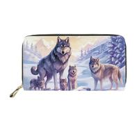 Dolyues Damen-Geldbörse, Kreditkartenetui mit Reißverschluss, Münzfach und mehreren Kartenfächern, PU-Leder, wolf, Klassisch