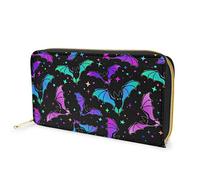 Dolyues Damen-Geldbörse, Kreditkartenetui mit Reißverschluss, Münzfächer und mehreren Kartenfächern, PU-Leder, Buntes Fledermaus-Design, Klassisch