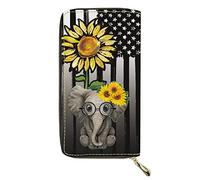 Dolyues Damen-Geldbörse mit Reißverschluss, Sonnenblume, Elefant, afrikanische Flagge, mit Mehreren Kartenfächern, Lange Pu-Leder-Geldbörsen