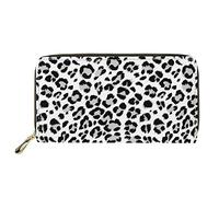 Dolyues Damen-Geldbörse mit Reißverschluss und Münzfächern, PU-Leder, langer Kreditkartenhalter, mehrere Kartenfächer für Damen, Weiß, Grau, Schwarz, Leopardenmuster, Klassisch