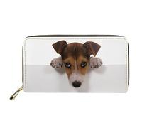 Dolyues Damen-Geldbörse mit Reißverschluss und Münzfächern, PU-Leder, langer Kreditkartenhalter, mehrere Kartenfächer für Damen, Jack Russell Terrier Hunde-Design, Klassisch