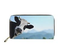 Dolyues Damen-Geldbörse mit Reißverschluss und Münzfächern, PU-Leder, langer Kreditkartenhalter, mehrere Kartenfächer für Damen, Bauernhof-Kuh-Aufdruck, Klassisch