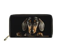 Dolyues Damen-Geldbörse mit Reißverschluss und Münzfächern, PU-Leder, langer Kreditkartenhalter, mehrere Kartenfächer für Damen, Mini-Wursthunde-Design, Klassisch