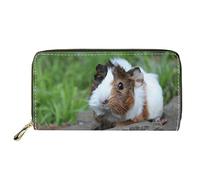 Dolyues Damen-Geldbörse mit Reißverschluss und Münzfächern, PU-Leder, langer Kreditkartenhalter, mehrere Kartenfächer für Damen, Braunes Meerschweinchen bedruckt, Klassisch