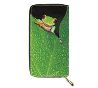 Dolyues Damen-Geldbörse mit Reißverschluss und Münzfächern, PU-Leder, langer Kreditkartenhalter, mehrere Kartenfächer für Damen, Frosch-Design, Klassisch