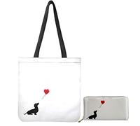 Dolyues Damen-Geldbörsen und Handtaschen, 2-teiliges Set, große Kapazität, Segeltuch, Einkaufstasche, passende Geldbörse, Dackelballon-Muster