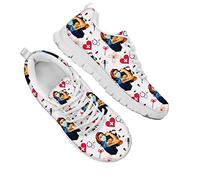 Dolyues Damen Gittergewebe Schnüren Turnschuhe, lässige atmungsaktive Bequeme Niedriges Oberteil Sportschuhe für Damen mit Karikatur Krankenschwester-Muster (weiß)