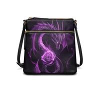 Dolyues Damen Leder Umhängetasche Groß Crossbody Tasche mit langem verstellbarem Riemen für Laides Zipper Handtasche, Lila Drache