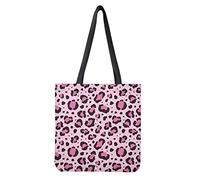 Dolyues Damen Leinentasche, Schulterhandtaschen für Frauen, wiederverwendbar, Leinen, Turnbeutel, Einkaufstasche, Größe L, pink leopard, Large