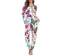 Dolyues Damen Pyjama Sets Damen Schlafanzug XS-6XL Weiche Lange Pyjamas mit Tasche Volle Länge Nachtwäsche, schmetterling, 50