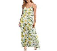 Dolyues Damen Spaghettiträger Ärmelloses Langes Kleid mit Reißverschluss Casual Maxikleider Größe XS-4XL, Zitronen, 4XL