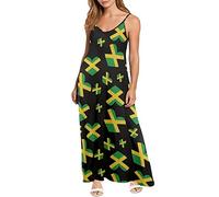 Dolyues Damen Spaghettiträger Ärmelloses Langes Kleid mit Reißverschluss Freizeitkleider Größe XS-4XL, Jamaika-Flagge, XXXXL