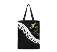 Dolyues Damen-Tragetasche aus Segeltuch mit Tasche, große Kapazität, wiederverwendbare Einkaufstasche, Music Note-2