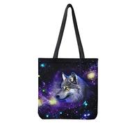 Dolyues Damen-Tragetasche aus Segeltuch mit Tasche, große Kapazität, wiederverwendbare Einkaufstasche, Galaxy Wolf, Large