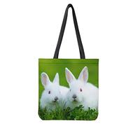 Dolyues Damen-Tragetaschen aus Segeltuch mit Tasche, großes Fassungsvermögen, wiederverwendbare Einkaufstasche, Hasen-Aufdruck, Large