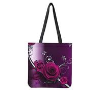 Dolyues Damen-Tragetaschen aus Segeltuch mit Tasche, großes Fassungsvermögen, wiederverwendbare Einkaufstasche, Schmetterling Rose, Large