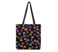 Dolyues Damen-Tragetaschen aus Segeltuch mit Tasche, großes Fassungsvermögen, wiederverwendbare Einkaufstasche, Hundepfote in Aquarellfarben, Large