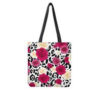 Dolyues Damen-Tragetaschen aus Segeltuch mit Tasche, großes Fassungsvermögen, wiederverwendbare Einkaufstasche, Rose Leopard, Large