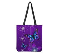 Dolyues Damen-Tragetaschen aus Segeltuch mit Tasche, großes Fassungsvermögen, wiederverwendbare Einkaufstasche, Schmetterlingsmuster, Large