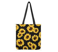 Dolyues Damen-Tragetaschen aus Segeltuch mit Tasche, großes Fassungsvermögen, wiederverwendbare Einkaufstasche, Sonnenblumenmuster, Large