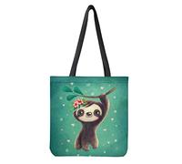 Dolyues Damen-Tragetaschen aus Segeltuch mit Tasche, großes Fassungsvermögen, wiederverwendbare Einkaufstasche, Mit Faultier-Motiv, Large