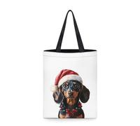 Dolyues Damen-Tragetaschen aus Segeltuch mit Tasche, großes Fassungsvermögen, wiederverwendbare Einkaufstasche, Weihnachtsdackel