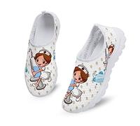 Dolyues Damen Trainer Laufschuhe mit WeißEm Cartoon Krankenschwester-Muster Zum HineinschlüPfen für Fitness Workout Fitnessstudio