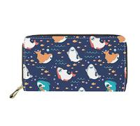 Dolyues Damengeldbörse mit Hai-Muster, großer Reißverschluss um Pu-Leder-Geldbörse, wasserdichte Lange Geldbörse für Reisen im Freien, Einkaufen, Wandern