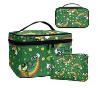 Dolyues dem Regenbogen Truck 3 Pcs Kleine Make up Tasche für Handtasche, PU-Leder Make up Tasche mit Fächern Reise Make up Tasche für Mädchen Frauen (Grün) St. Patrick's Day