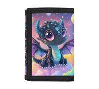 Dolyues Dreifach gefaltete Geldbörsen, Clutch, Kartenhalter, Geldfach, Münzgeldbörse mit Ausweisfenster für Schule, Outdoor, Reisen, Schwarzer Drache