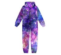 Dolyues Einteiliger Overall mit Kapuze und Taschen und Reißverschluss, langärmeliger Schlafanzug, Lila Galaxy, 15-16 Years