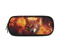 Dolyues Federmäppchen mit großem Fassungsvermögen, Federmäppchen für Schule, Stifte-Tragetasche mit Reißverschluss, modisch, Feuerwolf, Taschen-Organizer