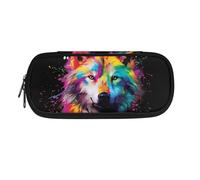 Dolyues Federmäppchen mit großem Fassungsvermögen, Federmäppchen für Schule, Stifte-Tragetasche mit Reißverschluss, modisch, Wolf, bunt, Taschen-Organizer