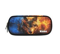 Dolyues Federmäppchen mit großem Fassungsvermögen, Federmäppchen für Schule, Stifte-Tragetasche mit Reißverschluss, modisch, Fügen Sie Ihren Namen auf Wolf hinzu, Taschen-Organizer