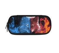 Dolyues Federmäppchen mit großem Fassungsvermögen, Federmäppchen für Schule, Stifte-Tragetasche mit Reißverschluss, modisch, Wolf Fire Ice, Taschen-Organizer