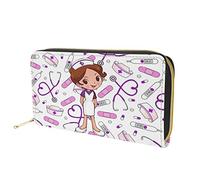 Dolyues Frauen Lange Pu-Leder Reißverschluss Große Kapazität Geldbörse Kreditkarteninhaber Geld Organizer Bargeld Taschen Cartoon Krankenschwester Muster