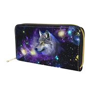 Dolyues Galaxy Animal Wolf Print Damen Geldbörse mit Reißverschluss Münzfach Pu-Leder Geldbörse Damen Große Kapazität Multi Cred