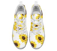Dolyues Gelbe Sonnenblume Blumenweißer Druck Sportliche Wanderschuhe Lässige Leichte Schnürschuhe Damen EU37