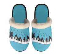 Dolyues Gemütliche Hausschuhe aus Memory-Schaum für Damen und Herren, warme Hausschuhe, Schlupfsandalen, Musik Katze Blau, X-Large